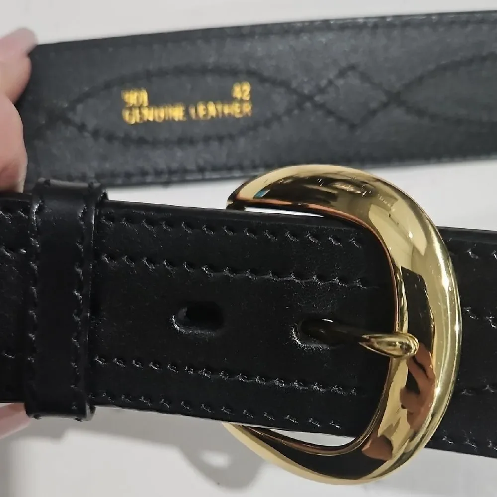 Black Leather Belt with Gold Buckle